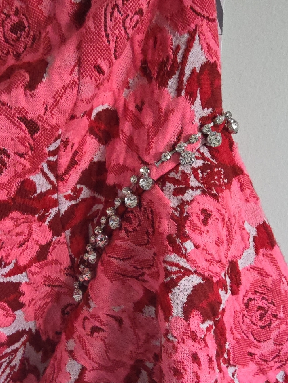NWT ZARA | Floral Jacquard mini dress jewel appliqued Red Sz L - Picture 6 of 9